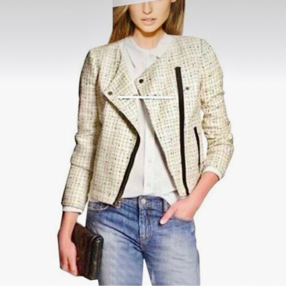 Banana Republic Black & White TWEED MOTO CROPPED JACKET/ CARDIGAN